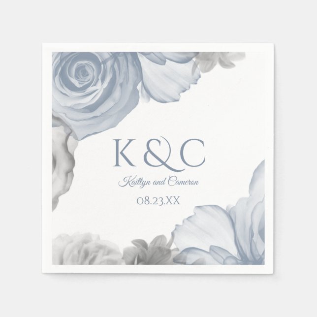 Serviette En Papier Napkins mariage | Bouquet d'aquarelle (bleu foncé) (Devant)