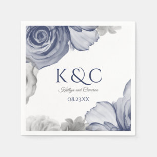 Serviette En Papier Napkins mariage Bouquet d'aquarelle (bleu marine