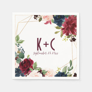 Serviette En Papier Napkins mariage Bourgogne et marine Floral Géomé