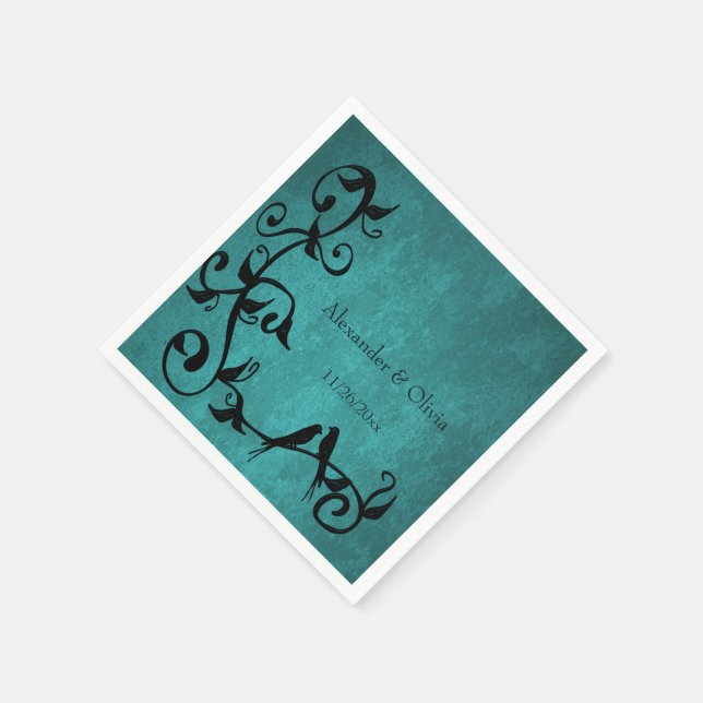Serviette En Papier Napkins Mariage Lovebirds turquoises (Coin)