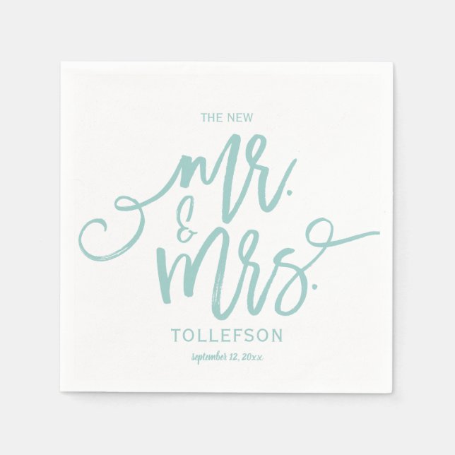 Serviette En Papier Napkins mariage | Script de brosse (Turquoise clai (Devant)