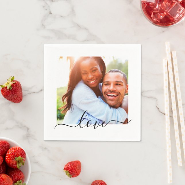 Serviette En Papier Napkins Modèle photo Love Texte Blanc (En situation)