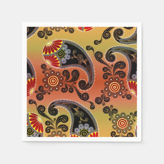 Serviette En Papier Napkins Motif Golden Orange Paisley (Devant)