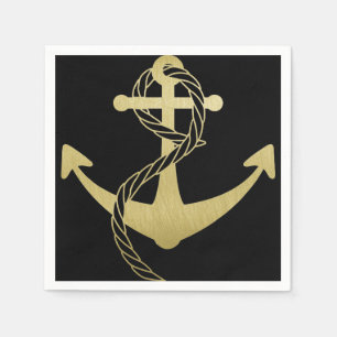Serviette En Papier Napkins Nautique Gold et Black Party