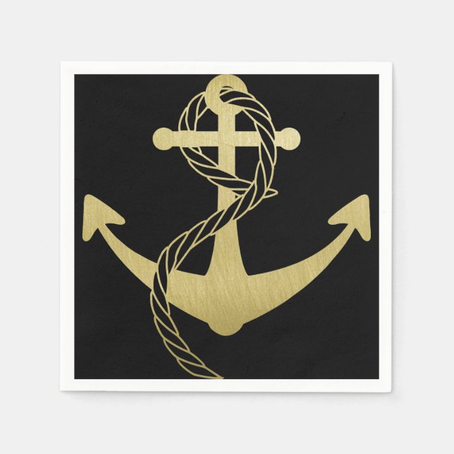 Serviette En Papier Napkins Nautique Gold et Black Party (Devant)