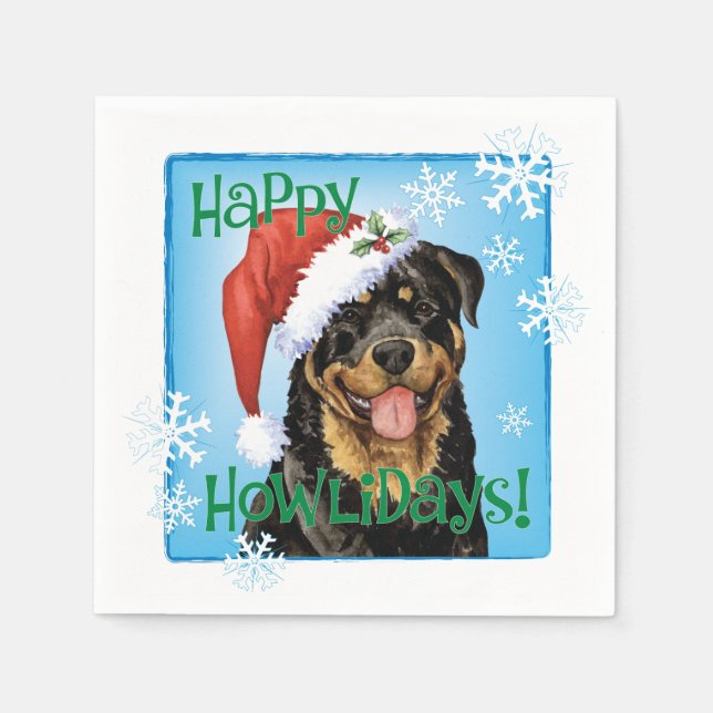 Serviette En Papier Napkins Rottweiler de Noël (Devant)