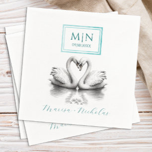 Serviette En Papier Napkins turquoise Swan Lake Mariage Inséparable