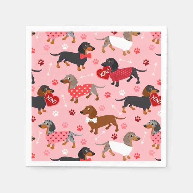 Serviette En Papier Napkins Valentine Dachshund (Devant)