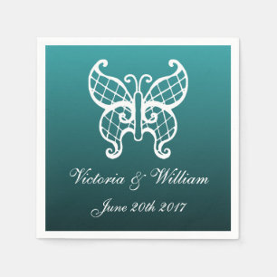 Serviette En Papier Naples à papillon turquoise