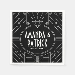 Serviette En Papier Naples Art Déco Vintage noir et Mariage argenté