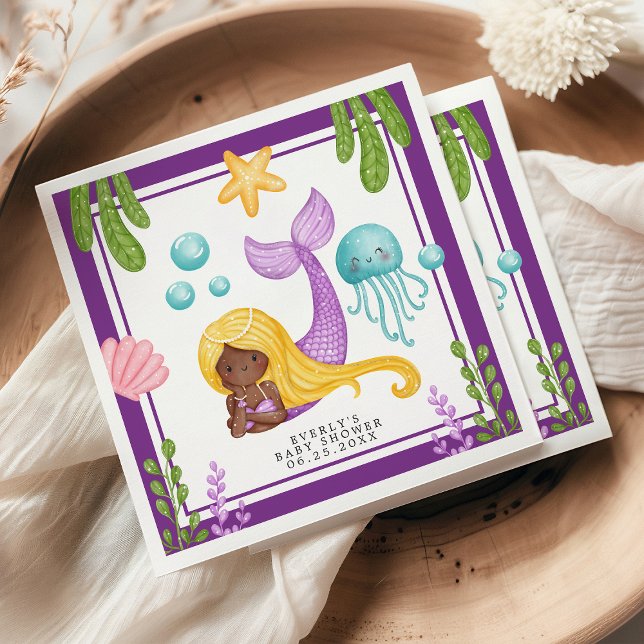 Serviette En Papier Naples Baby shower marin de sirène africaine (Créateur téléchargé)