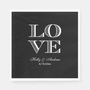 Serviette En Papier Naples Black, White LOVE