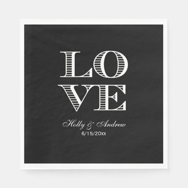Serviette En Papier Naples Black, White LOVE (Devant)