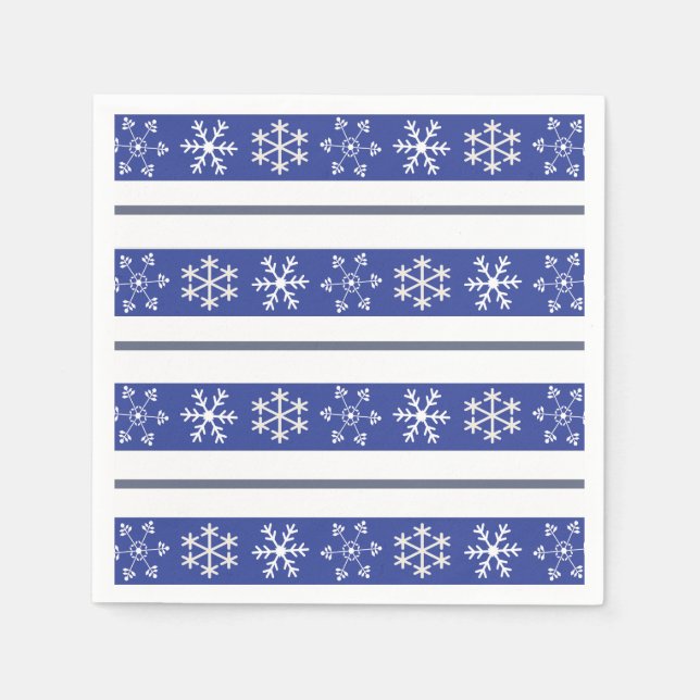 Serviette En Papier Naples Blue and White Snowflake (Devant)