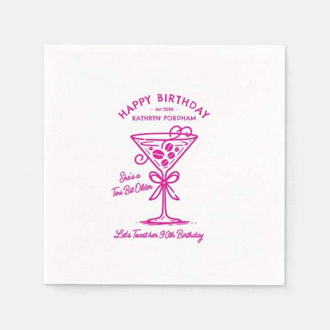 Serviette En Papier Naples customisées 90e Anniversaire Martini rose (Devant)