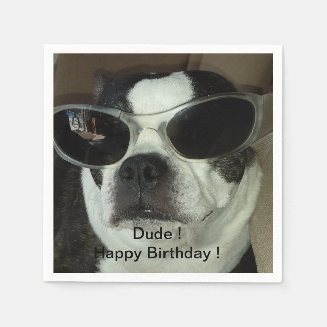 Serviette En Papier Naples d'anniversaire de Boston Terrier (Devant)