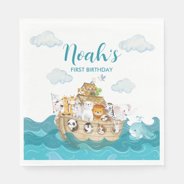 Serviette En Papier Naples d'anniversaire de Noah's Ark (Devant)