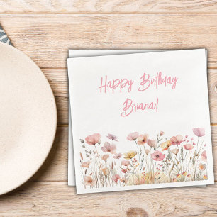 Serviette En Papier Naples d'anniversaire rose simple