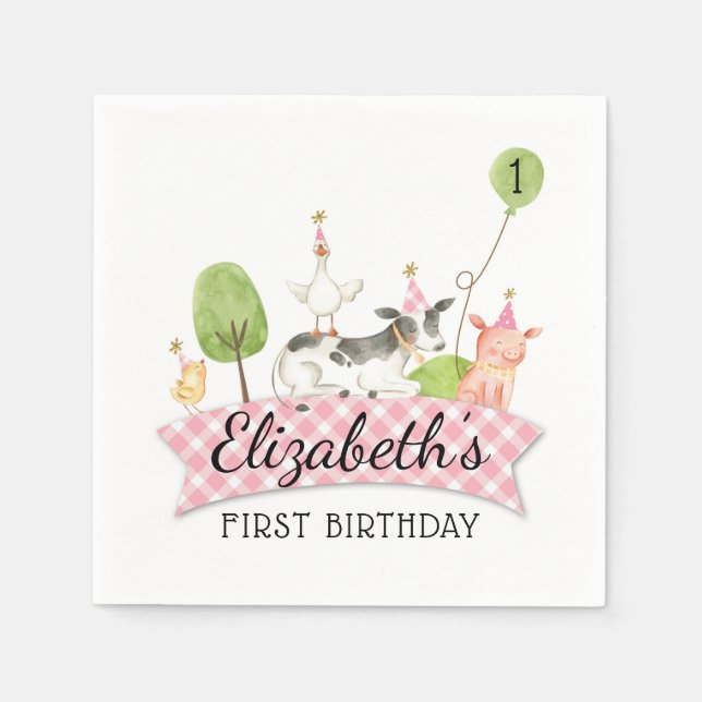 Serviette En Papier Naples de fête de la cour, Filles Barnyard Anniver (Devant)