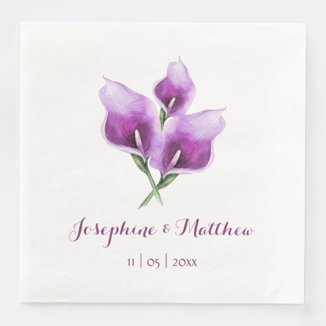 Serviette En Papier Naples de Mariage floral violet Calla Lily (Devant)