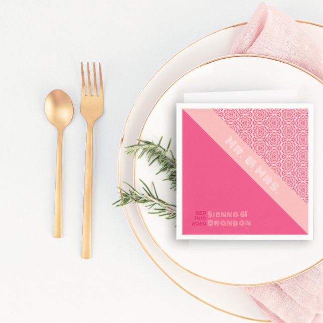 Serviette En Papier Naples de Mariage rouge Rose géométrique (Créateur téléchargé)