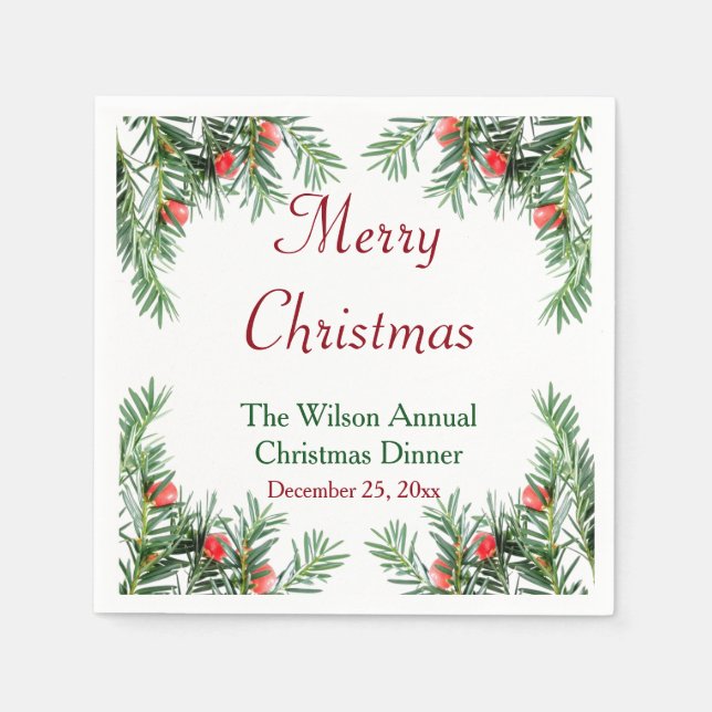 Serviette En Papier Naples de Noël aux baies à feuillage persistant et (Devant)