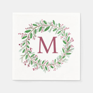 Serviette En Papier Naples de Noël Monogram Wreath