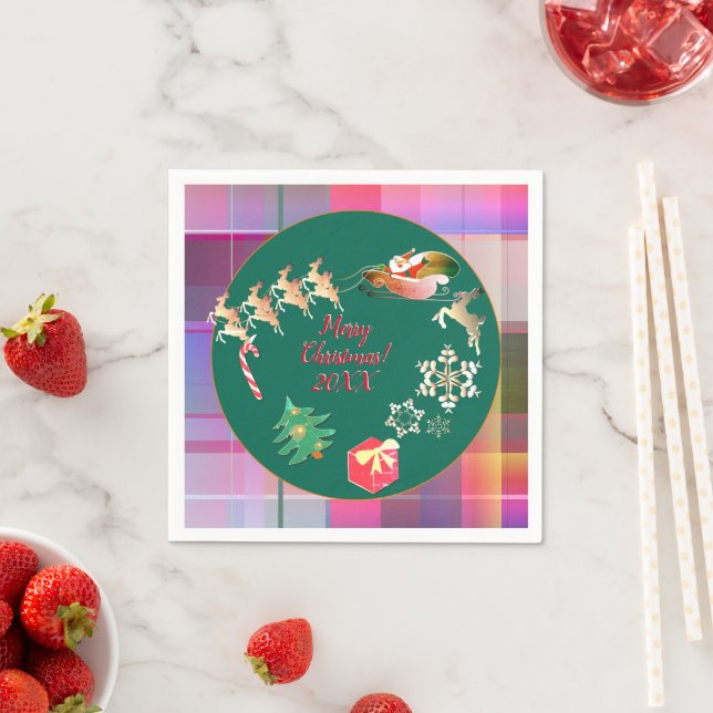 Serviette En Papier Naples de Noël Père Noël Reindeer Plaid (En situation)