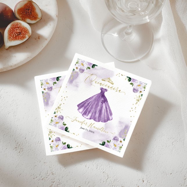 Serviette En Papier Naples de Quinceanera Florale violette (Créateur téléchargé)