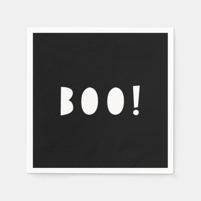 Serviette En Papier Naples d'Halloween noir et blanc | BOO ! (Devant)