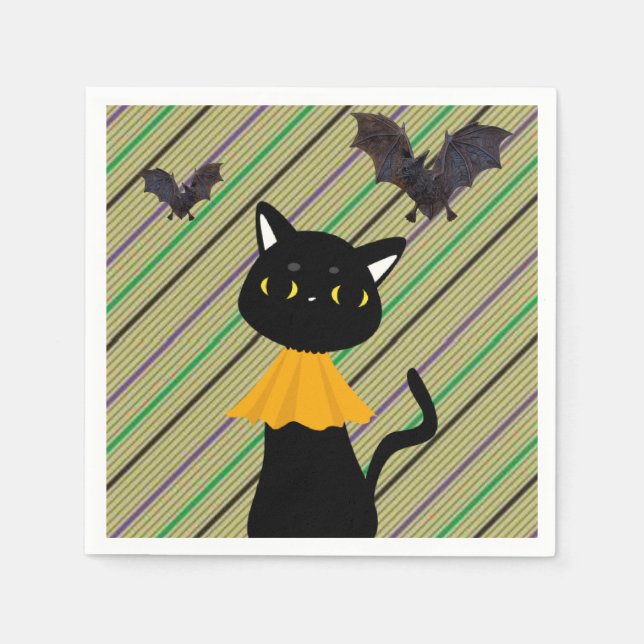 Serviette En Papier Naples en papier d'Halloween, chat noir (Devant)