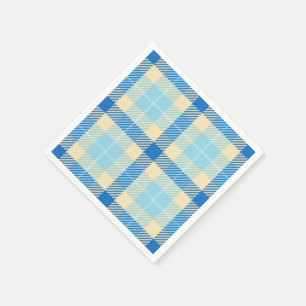 Serviette En Papier Naples en papier tartan bleu marine et ciel