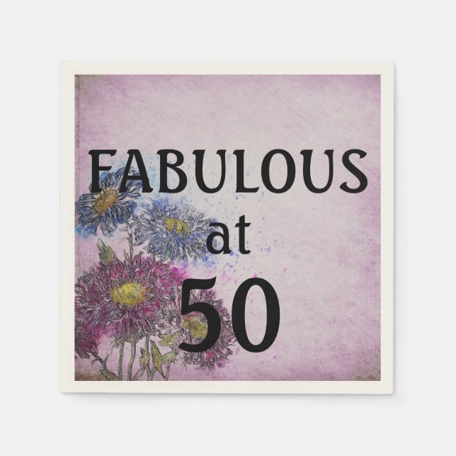 Serviette En Papier Naples Floral 50 et Fab Anniversaire (Devant)