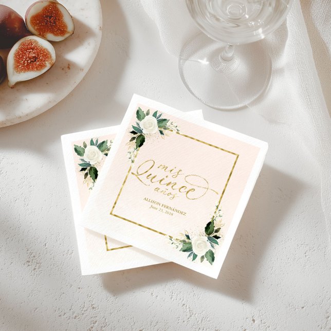 Serviette En Papier Naples florales de l'huile rose de Quinceanera (Créateur téléchargé)