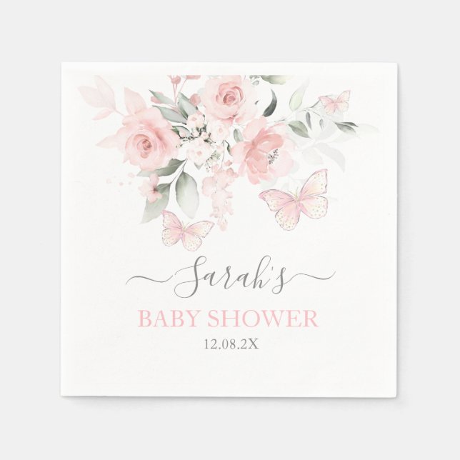 Serviette En Papier Naples florales de papillon rose (Devant)