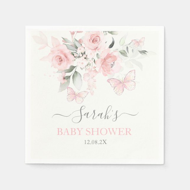 Serviette En Papier Naples florales de papillon rose (Devant)