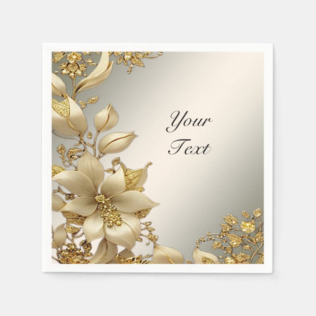 Serviette En Papier Naples florales d'or (Devant)