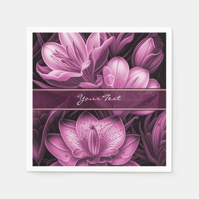 Serviette En Papier Naples florales rose magenta (Devant)