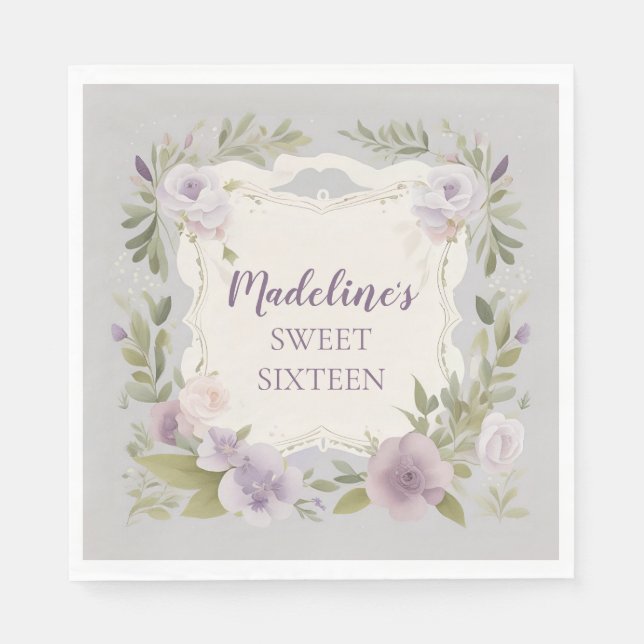 Serviette En Papier Naples florales violettes (Devant)