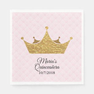 Serviette En Papier Naples Glam Gold Crown Quinceañera