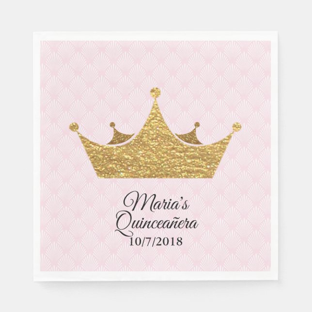 Serviette En Papier Naples Glam Gold Crown Quinceañera (Devant)