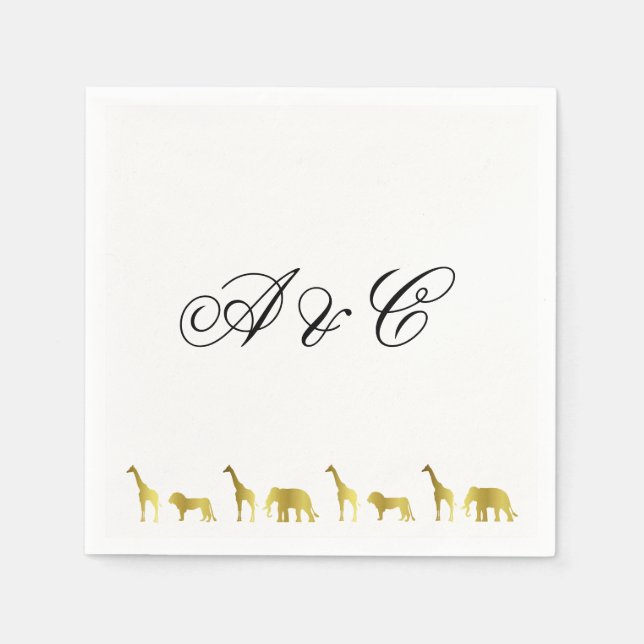 Serviette En Papier Naples Gold Jungle Animaux Party (Devant)