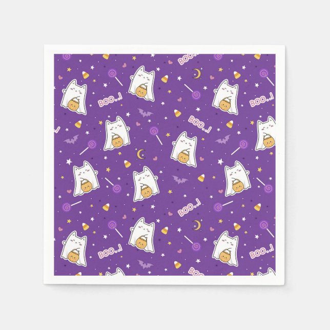 Serviette En Papier Naples Halloween Cat Ghost (Devant)