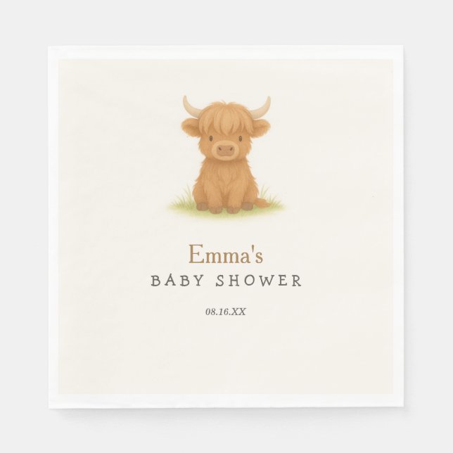 Serviette En Papier Naples Highland Cow Baby shower (Devant)