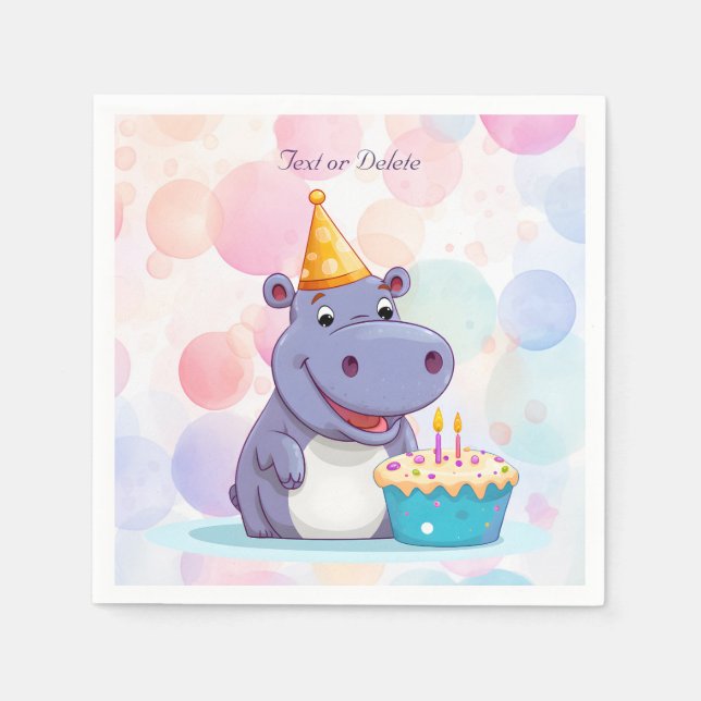 Serviette En Papier Naples Hippo d'anniversaire (Devant)