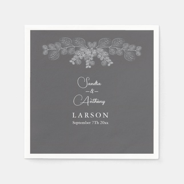 Serviette En Papier Naples Mariage simple Gris Art Eucalyptus (Devant)