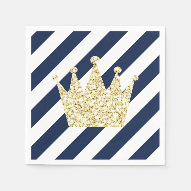 Serviette En Papier Naples Marine et Gold Prince Crown (Devant)