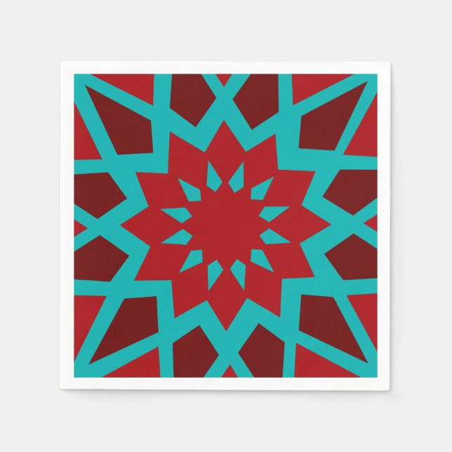 Serviette En Papier Naples Marocaines En Papier Turquoise Et Rouge (Devant)