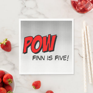 Serviette En Papier Naples personnalisées Superhero - POW Black White