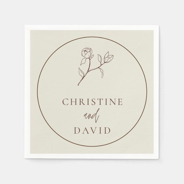 Serviette En Papier Naples simples Mariage de Bohême fleurie beige (Devant)